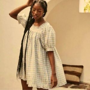 NWOT DÔEN Frede Dress in Blue Meadowlark Plaid, XS